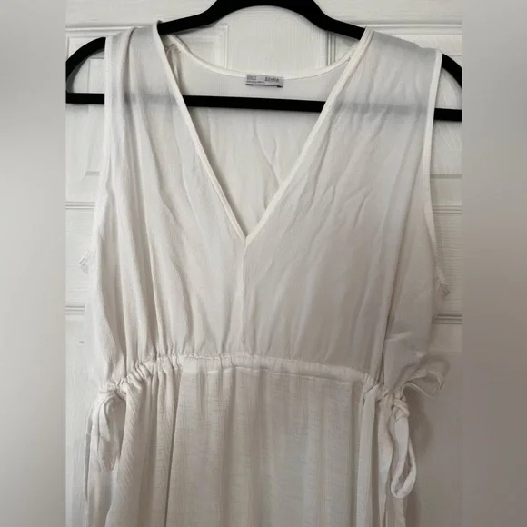 Zara double side slit maxi tunic dress v neck sleeveless waist tie large - Picture 2 of 5